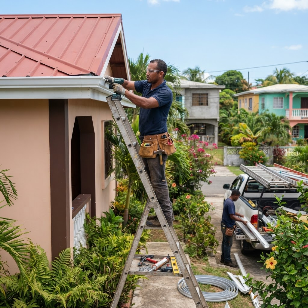 Professional installing gutter installation.