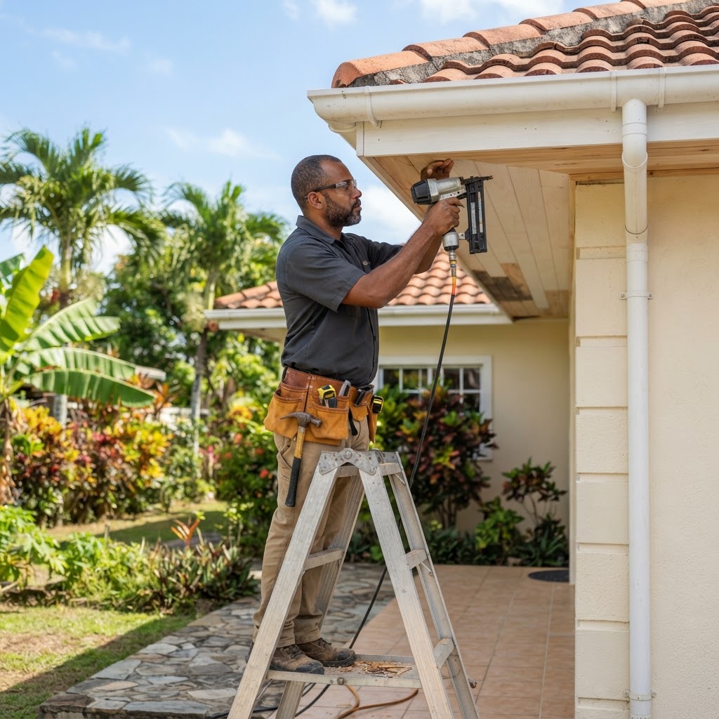 Professional repairing soffit repairs.