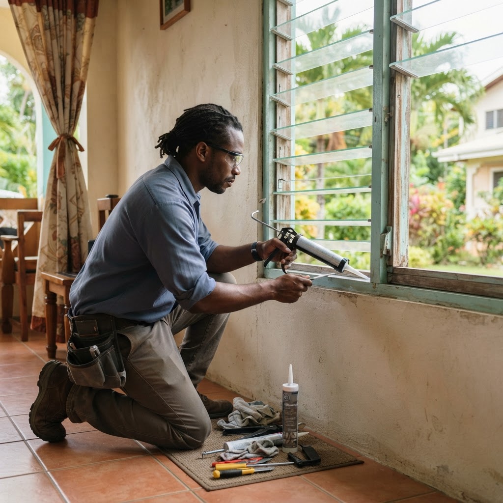 Professional repairing door and window gap sealing.