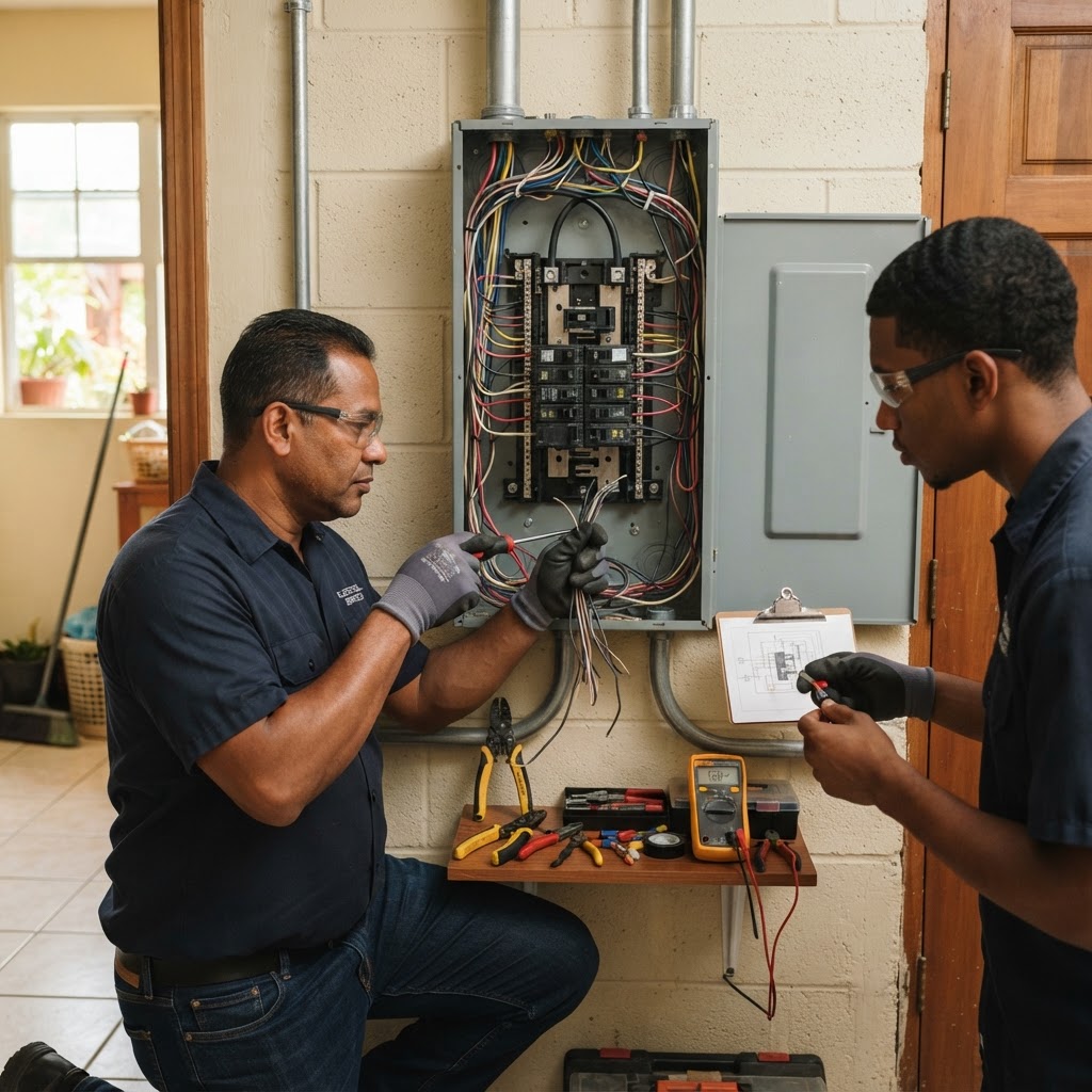 Professional repairing electrical panel repairs.