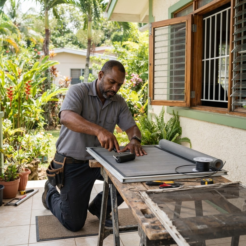 Professional repairing window screen replacement.