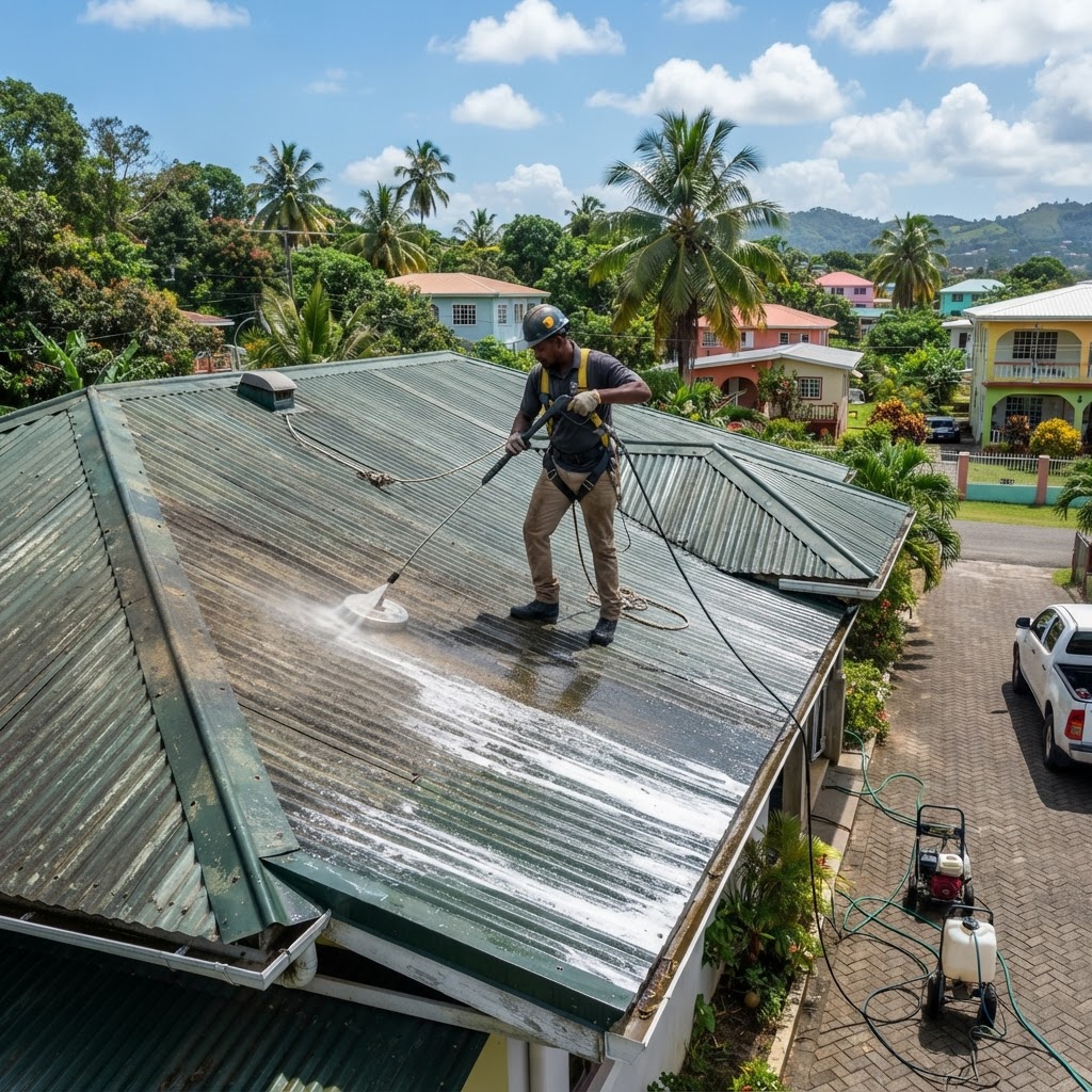 Professional cleaning metal roof cleaning.