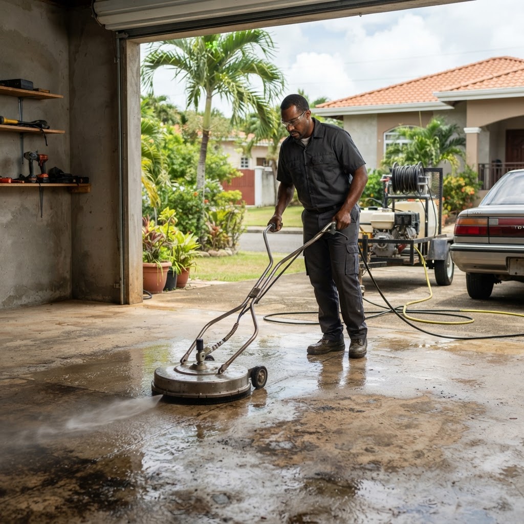 Professional cleaning garage floor cleaning.