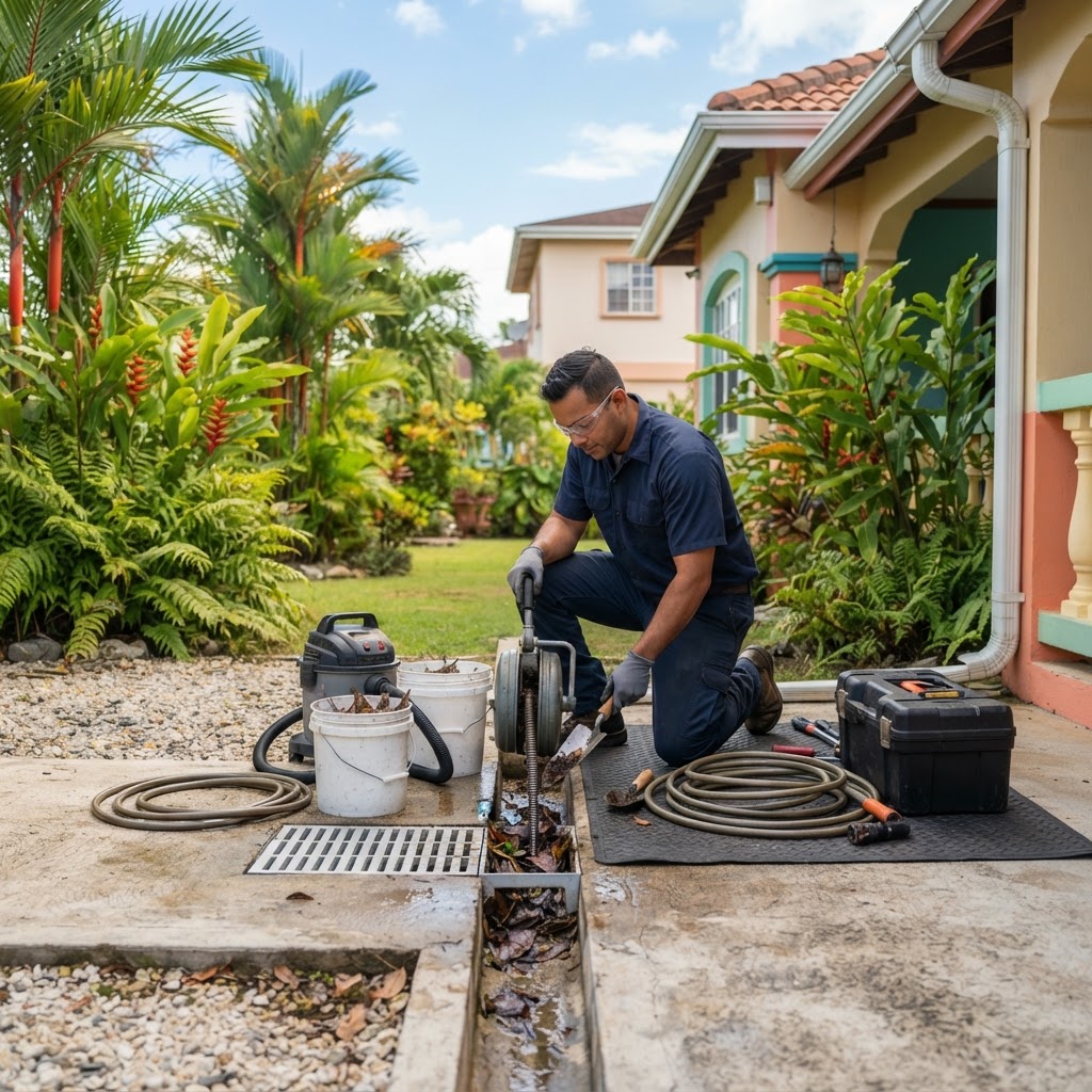 Professional servicing rainwater drainage maintenance.