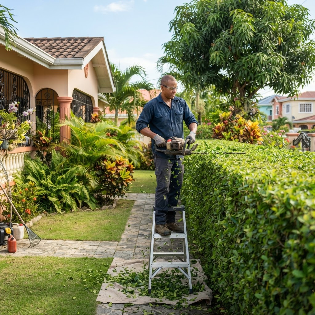 Professional servicing hedge trimming.