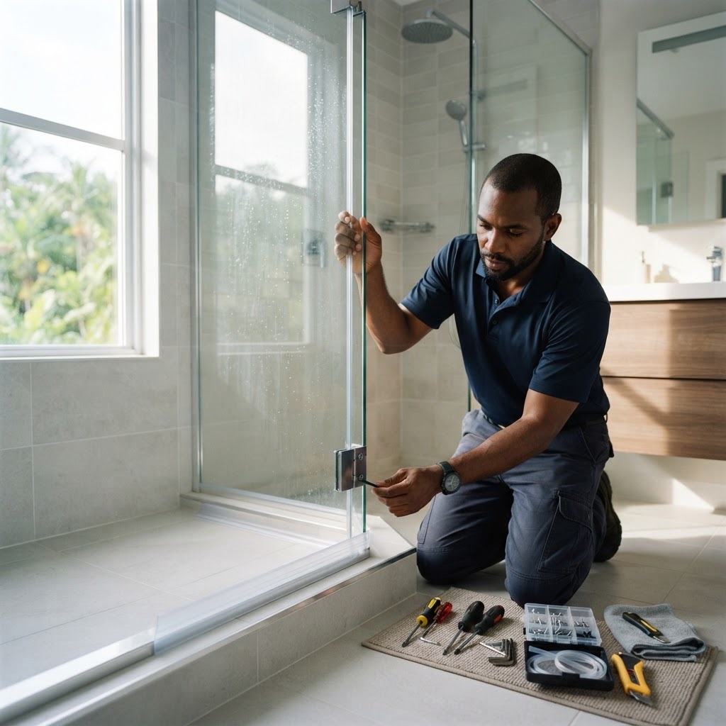 Professional repairing shower door repairs.