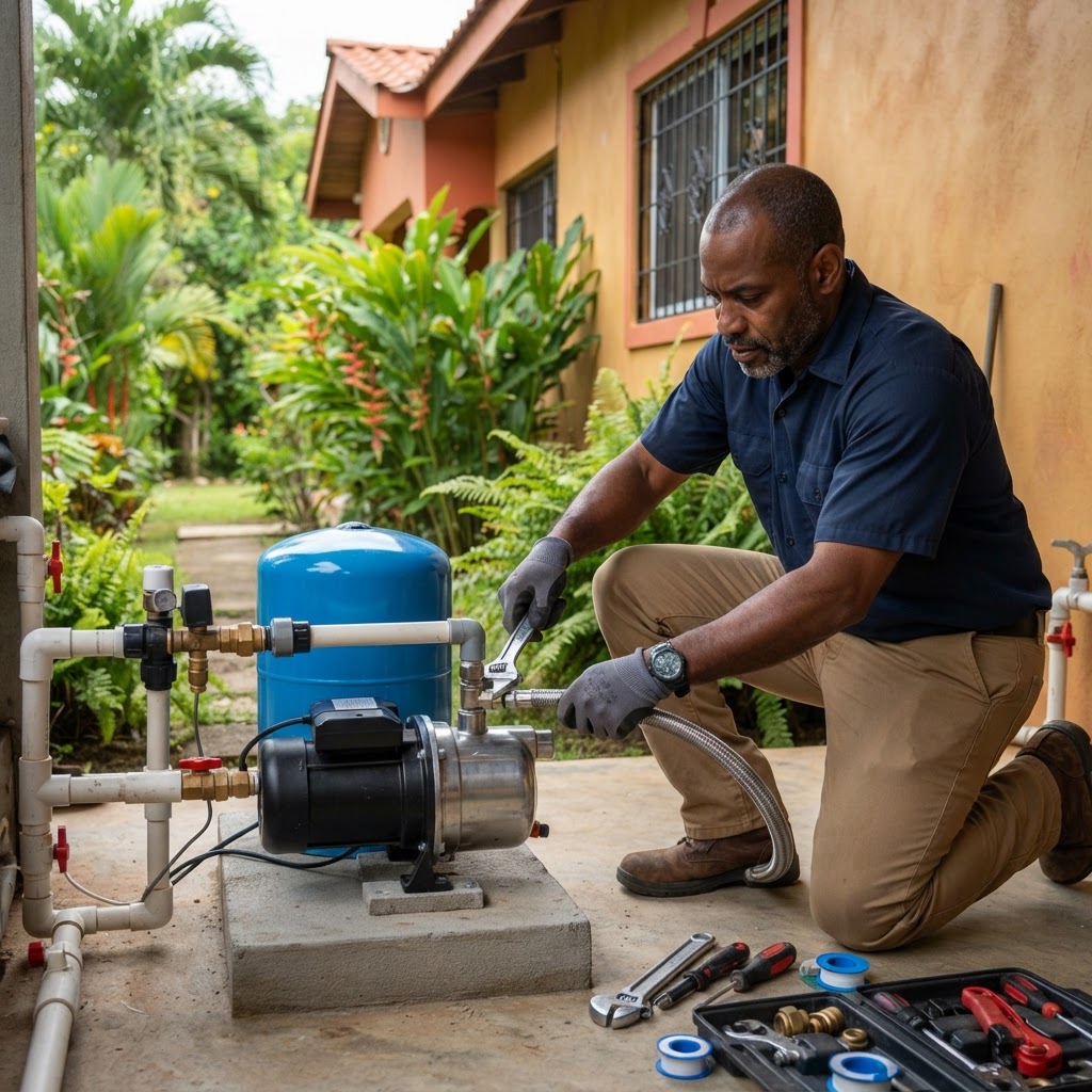 Professional installing water pump installation.