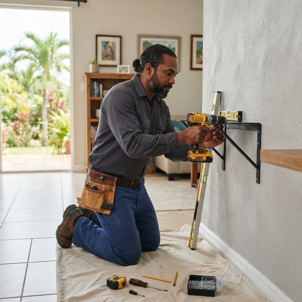Professional installing wall bracket installation.