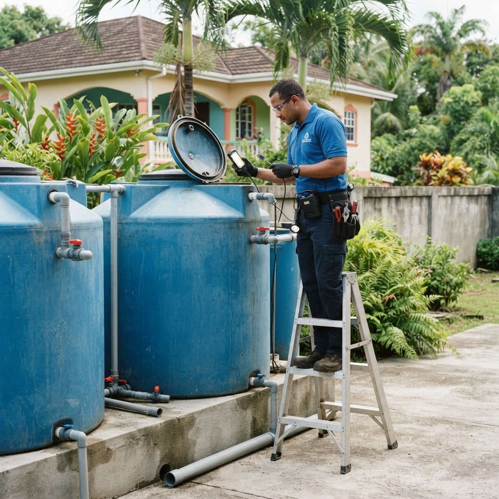 Professional servicing water tank inspection.