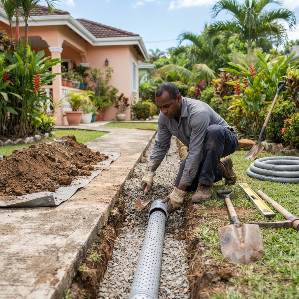 Professional repairing yard drainage improvements.