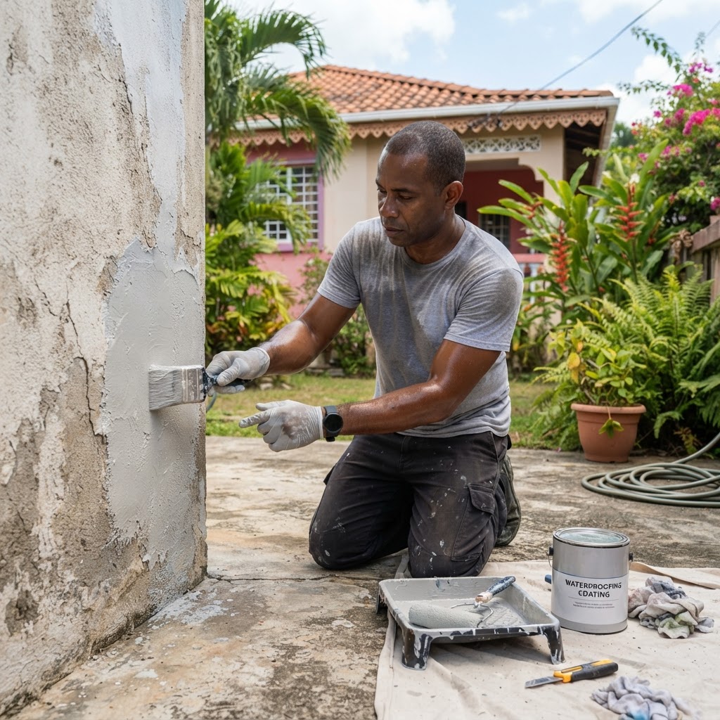 Professional repairing waterproof paint application.