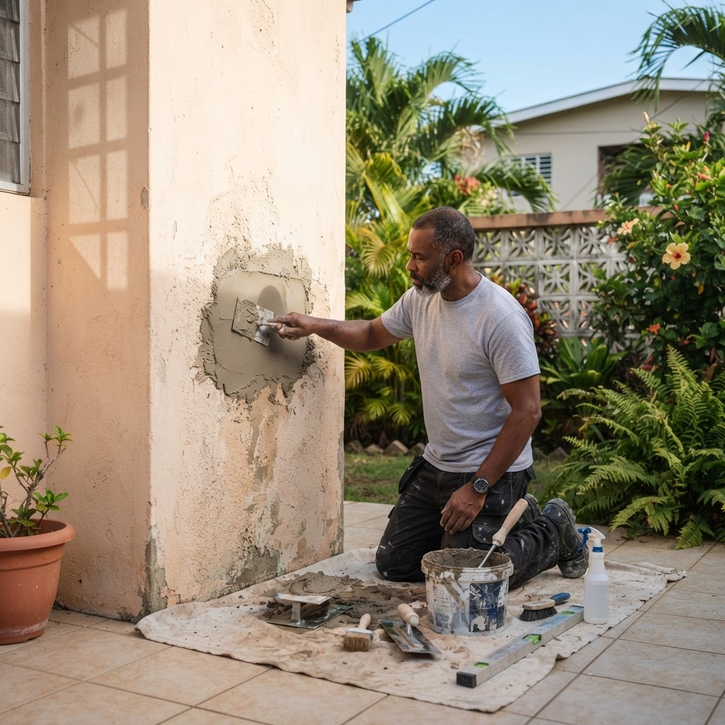 Professional repairing minor wall rendering.