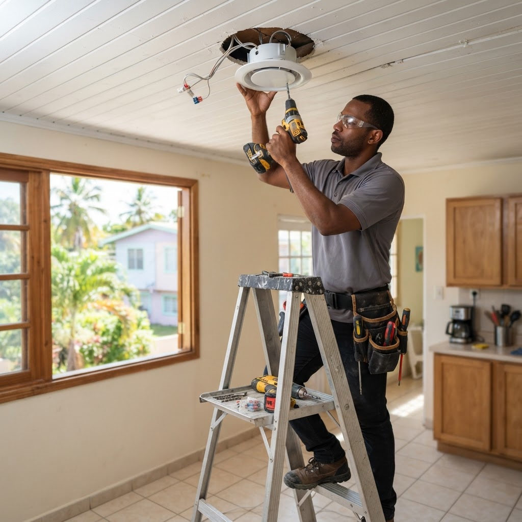 Professional installing ventilation fan installation.