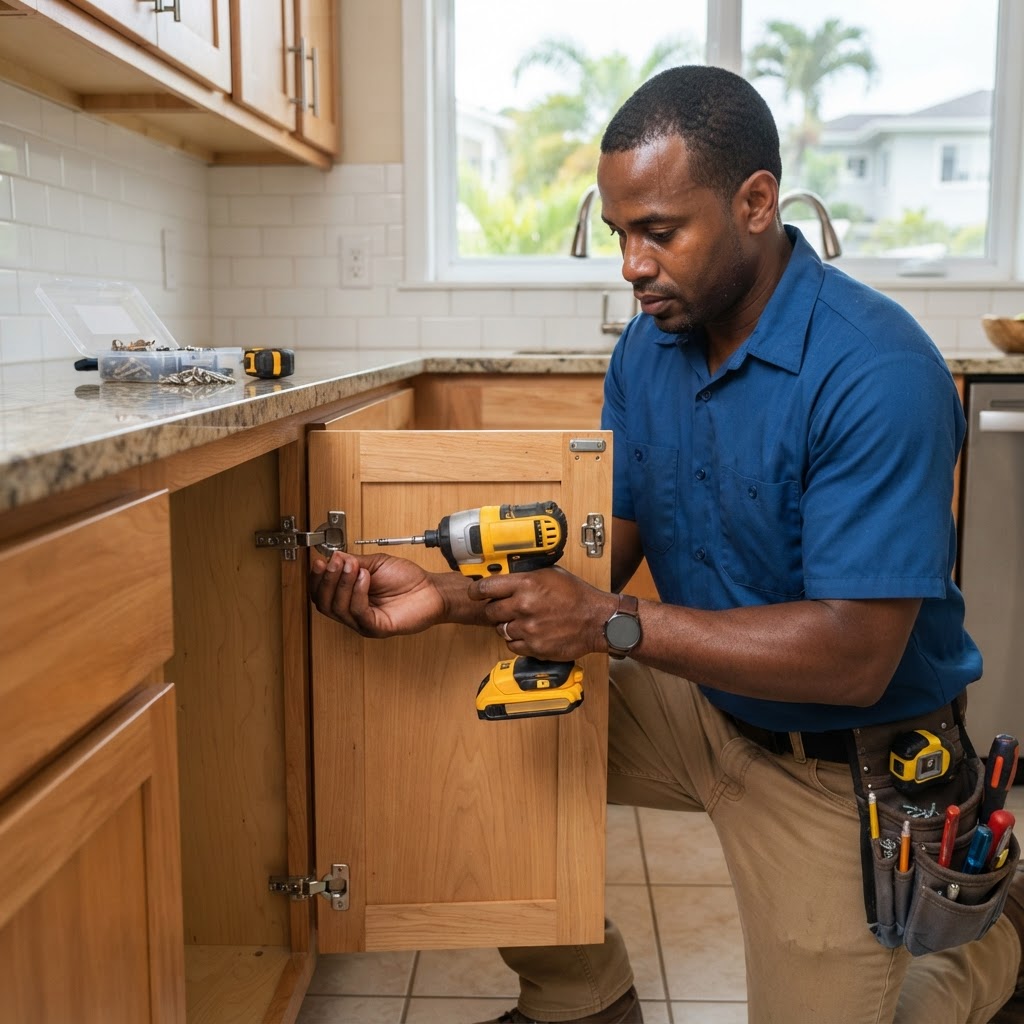 Professional installing household hardware installation.