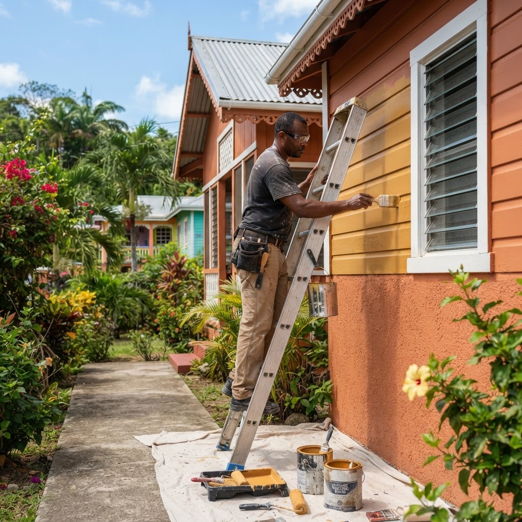 Professional repairing exterior house painting.