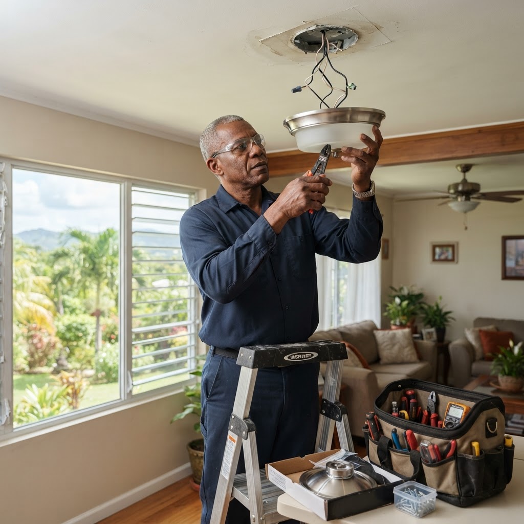 Professional repairing light fixture replacement.
