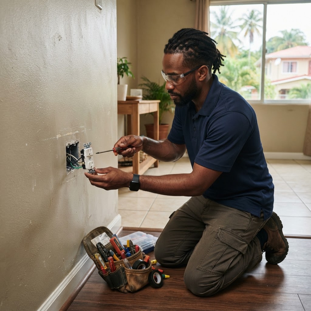 Professional repairing electrical fixture replacement.