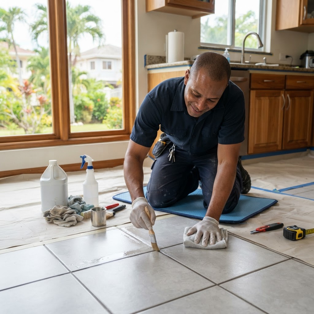 Professional servicing tile resealing.