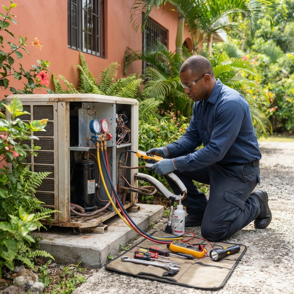 Professional servicing ac leak inspection.