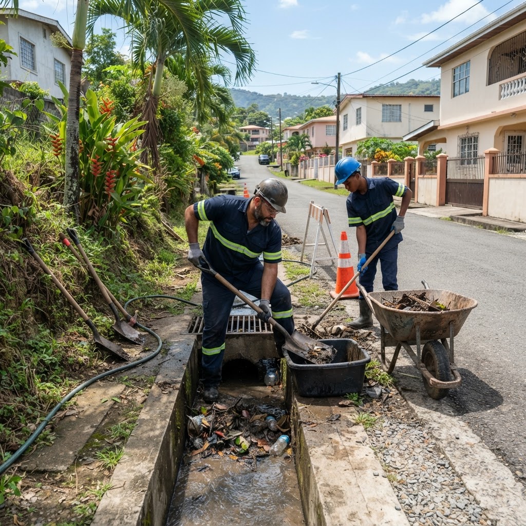 Professional cleaning drainage area cleanup.