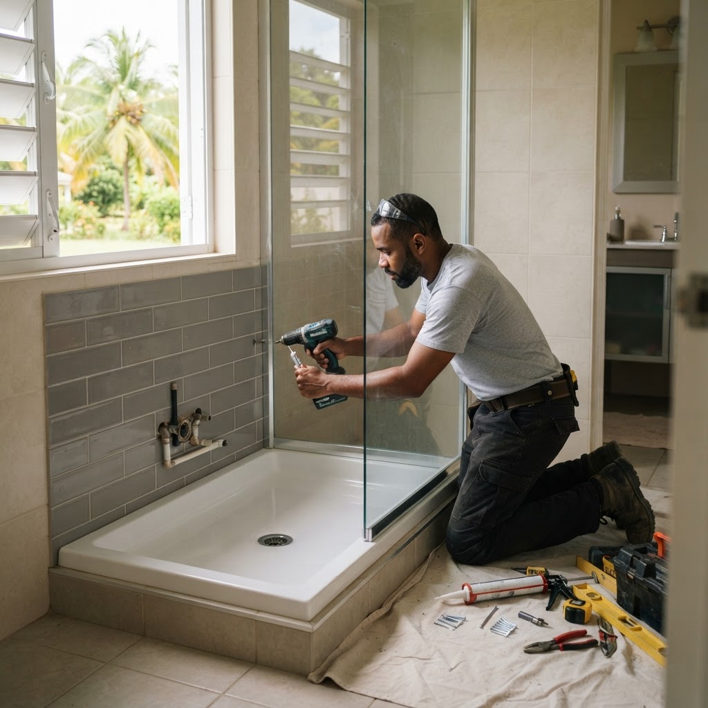 Professional installing shower installation.
