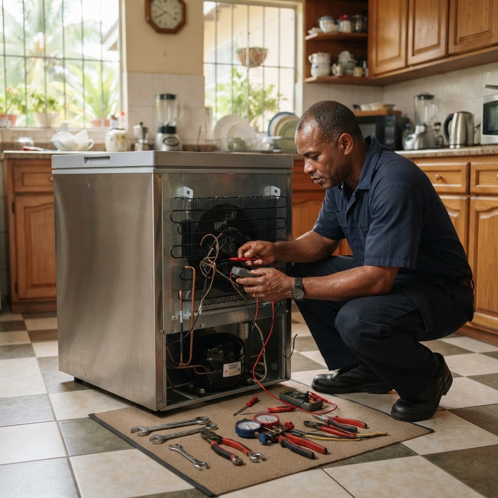 Professional repairing freezer repairs.