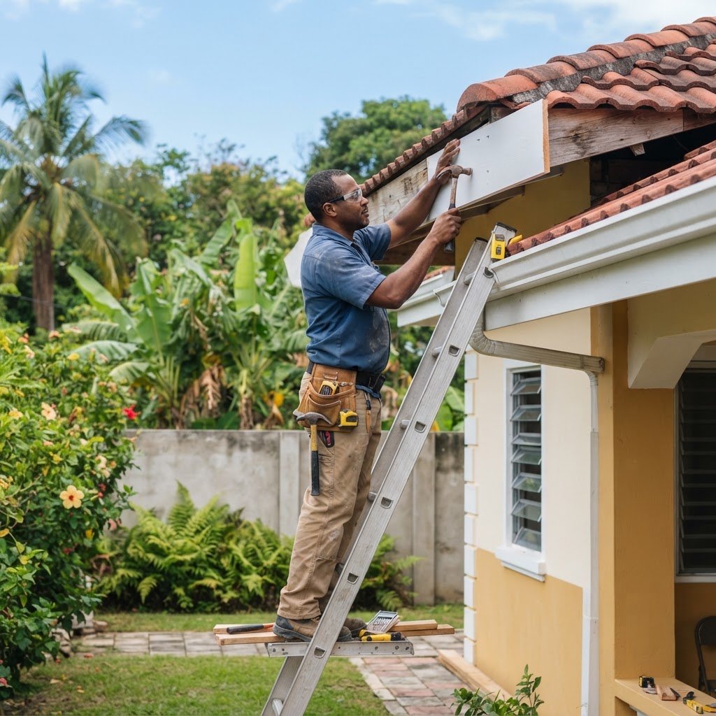 Professional repairing roof fascia repairs.