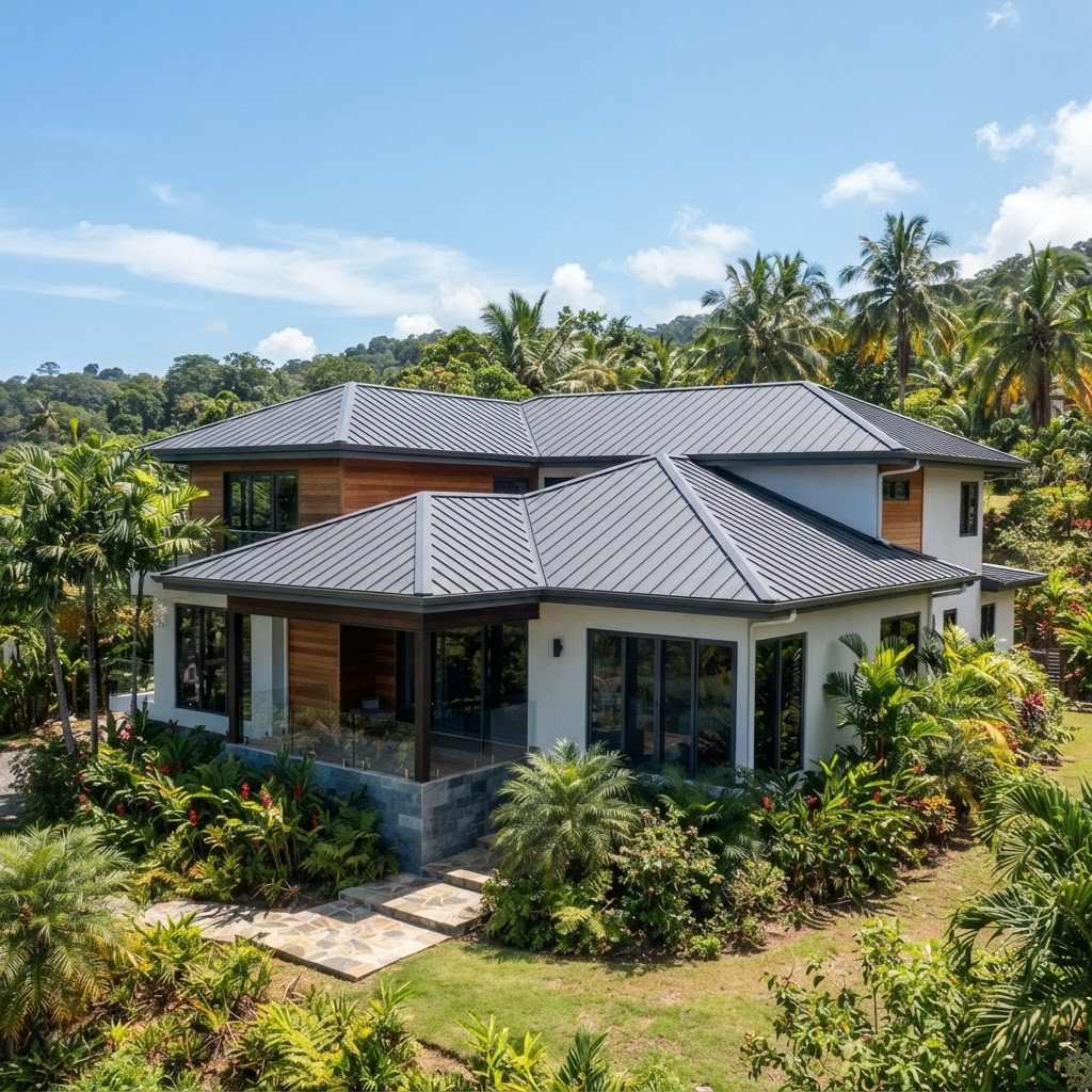 Modern Caribbean home with professionally installed metal roof
