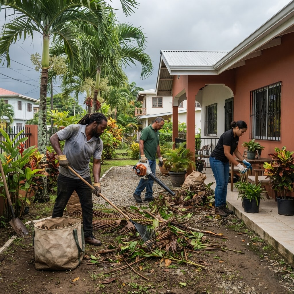 Professional cleaning pre-storm yard cleanup.