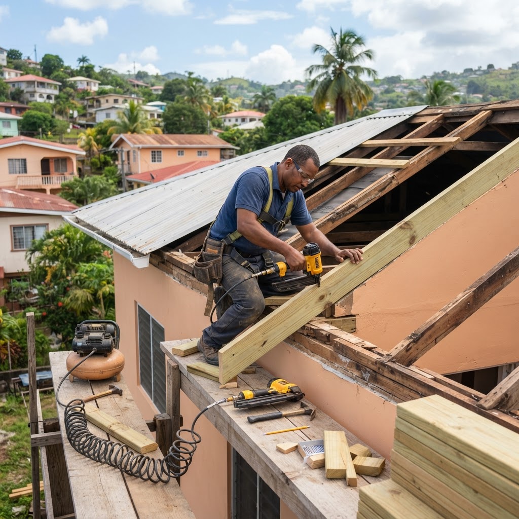Professional repairing roof timber replacement.