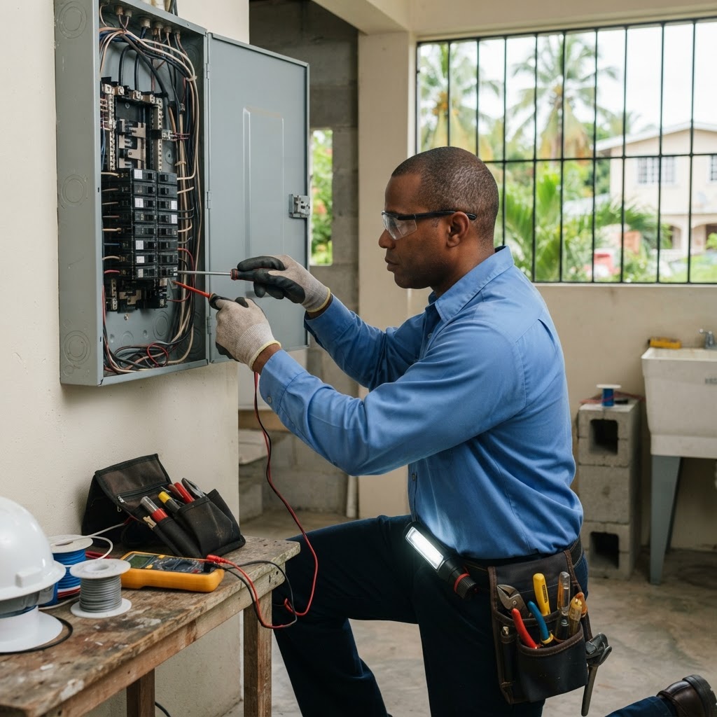 Professional servicing electrical maintenance.