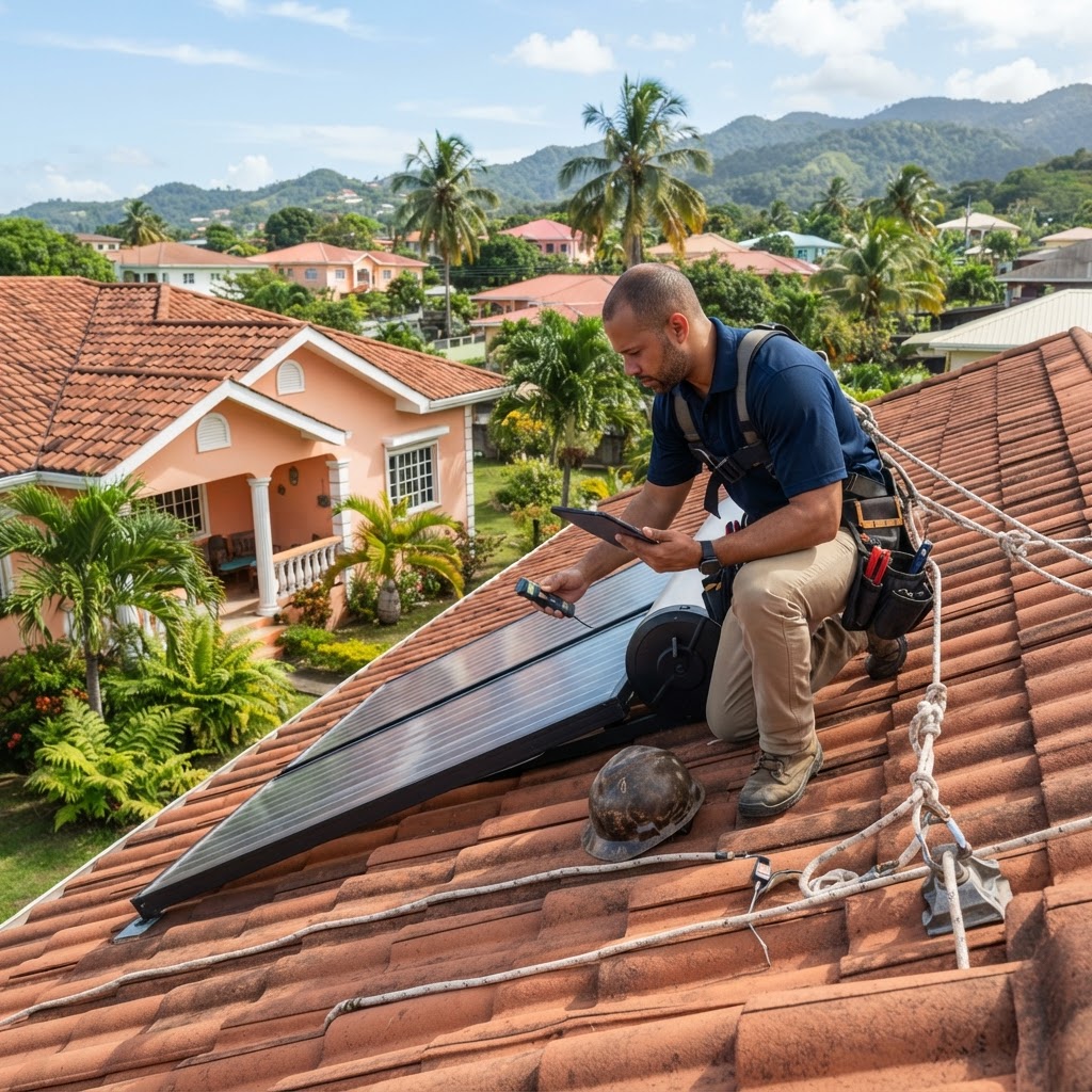Professional servicing roof inspection.