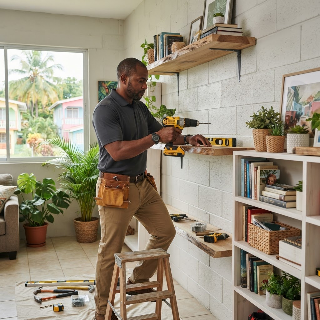 Professional installing shelf installation.