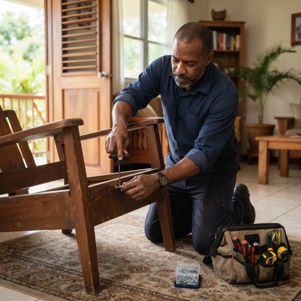 Professional repairing furniture tightening and adjustment.