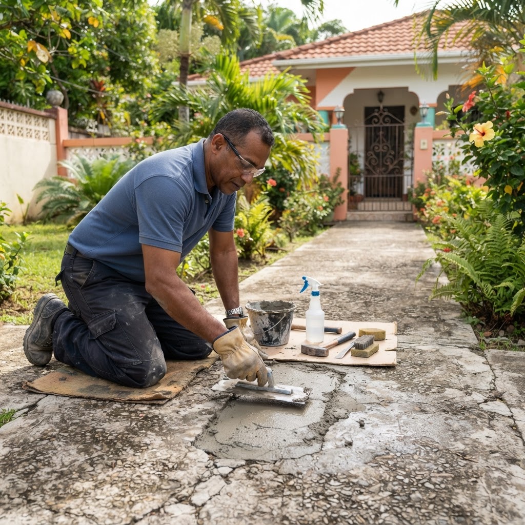 Professional repairing small walkway repairs.