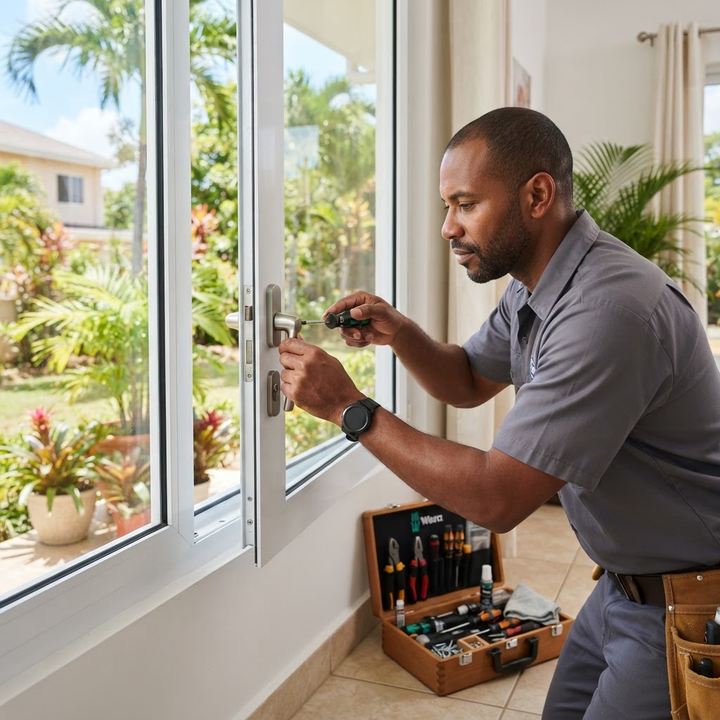 Professional repairing window handle replacement.