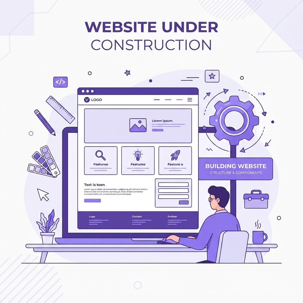 Illustration d'un site web en construction avec des blocs de wireframe