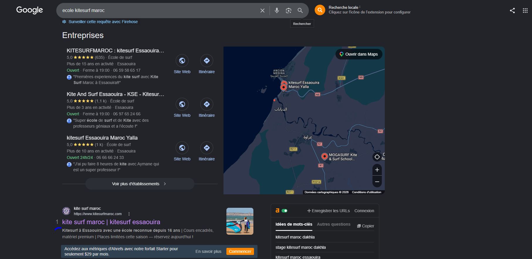Top 1 en recherche locale — "ecole kitesurf maroc"