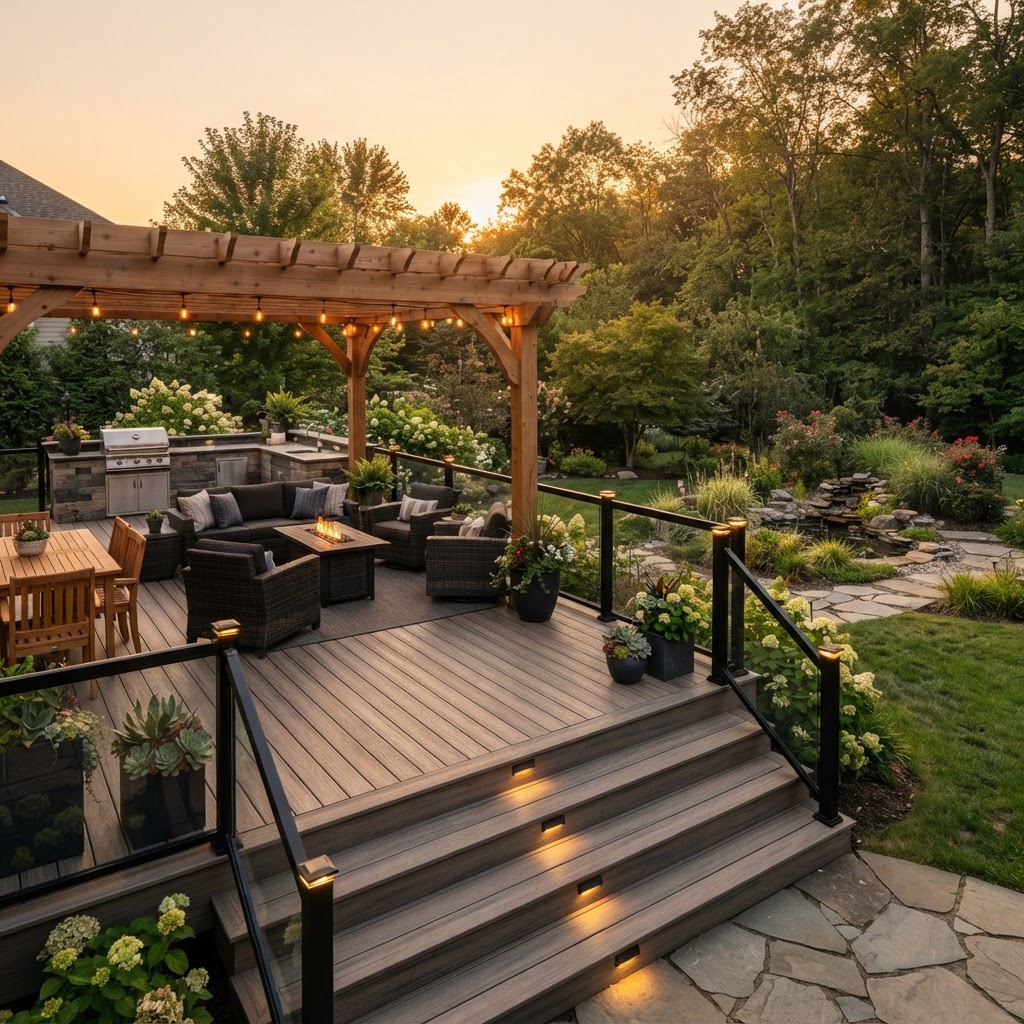 Trex composite deck outdoor living space