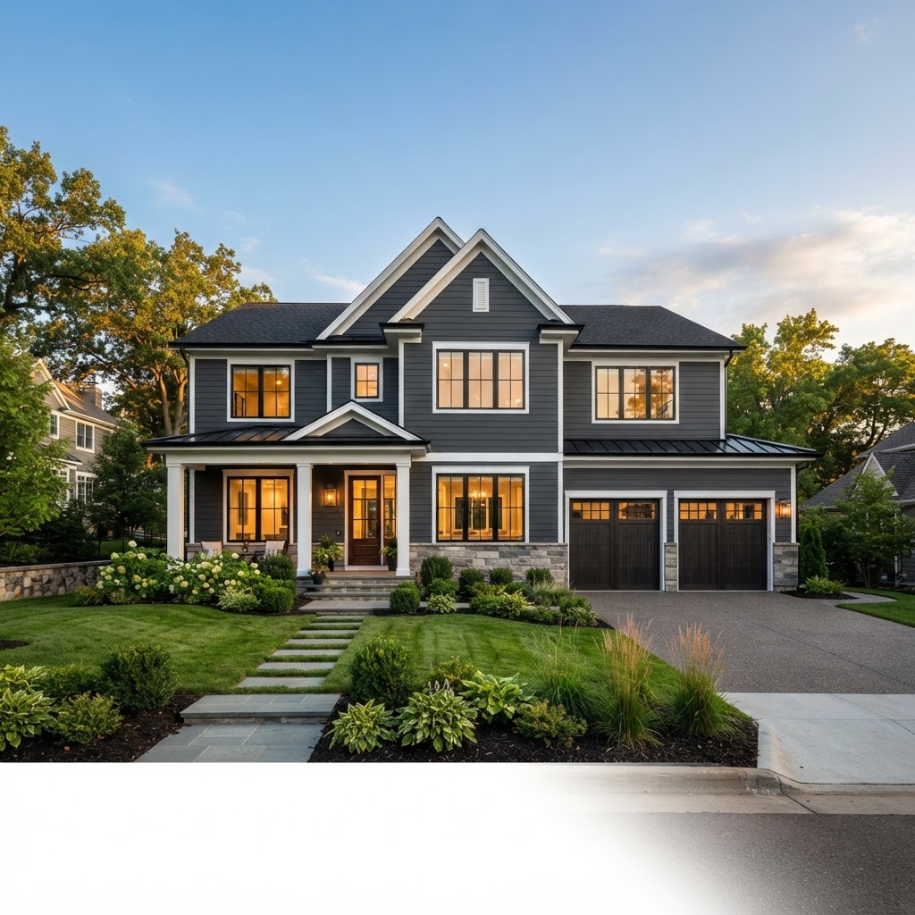 Premium renovated home exterior with fiber cement siding and seamless gutters