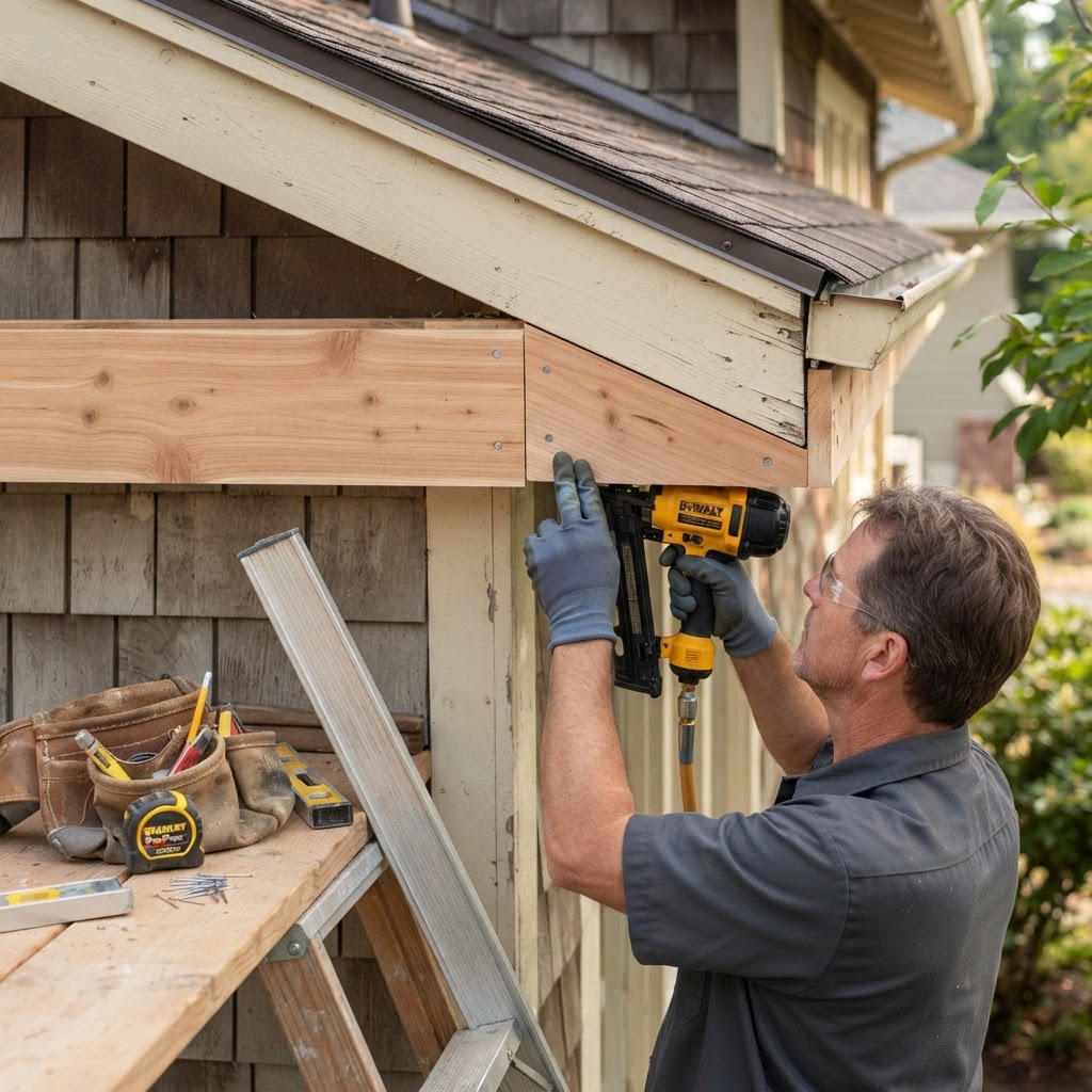 Exterior wood trim and fascia repair on a residential home