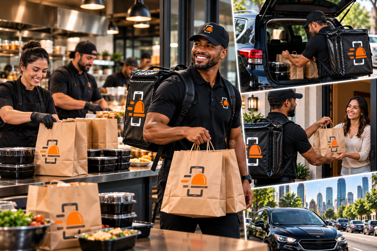 FoodRunz driver picking up, transporting, and delivering orders