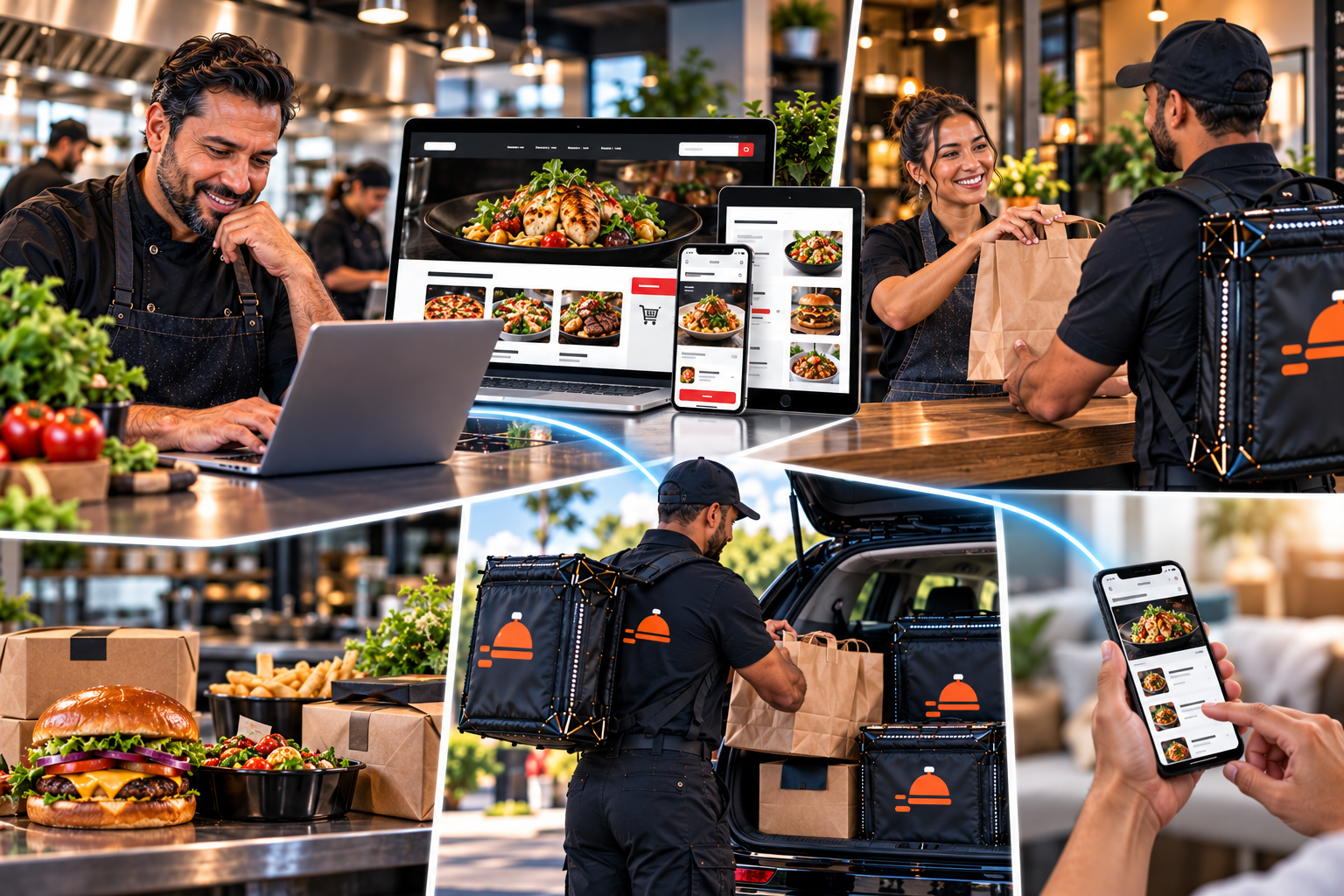 Full-stack ordering and delivery workflow — restaurant ordering interface, driver handoff, delivery logistics, and customer app