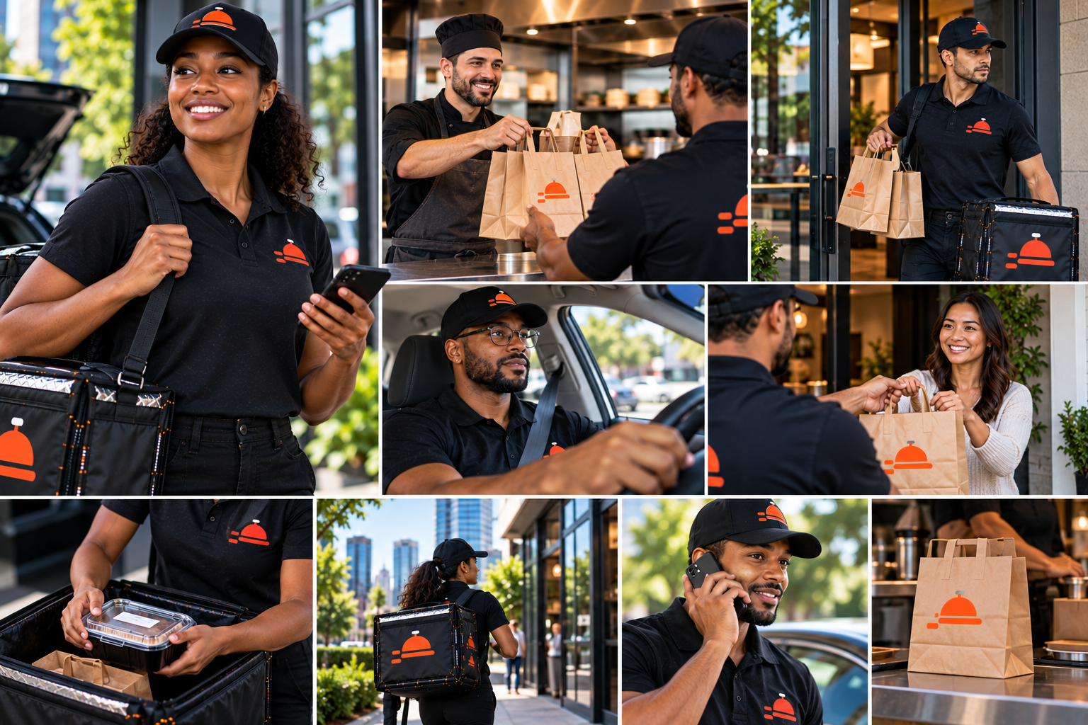 FoodRunz drivers delivering orders professionally — pickup, transport, and customer handoff