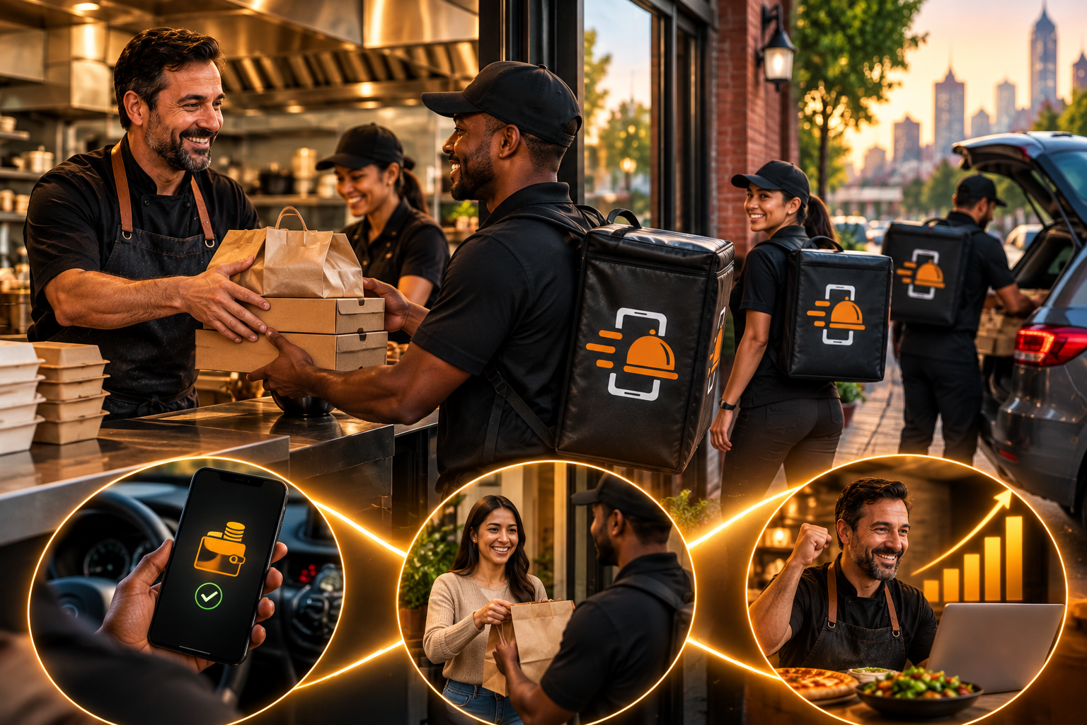 Delivery driver picking up orders and DriverPay handling compensation with sales growth