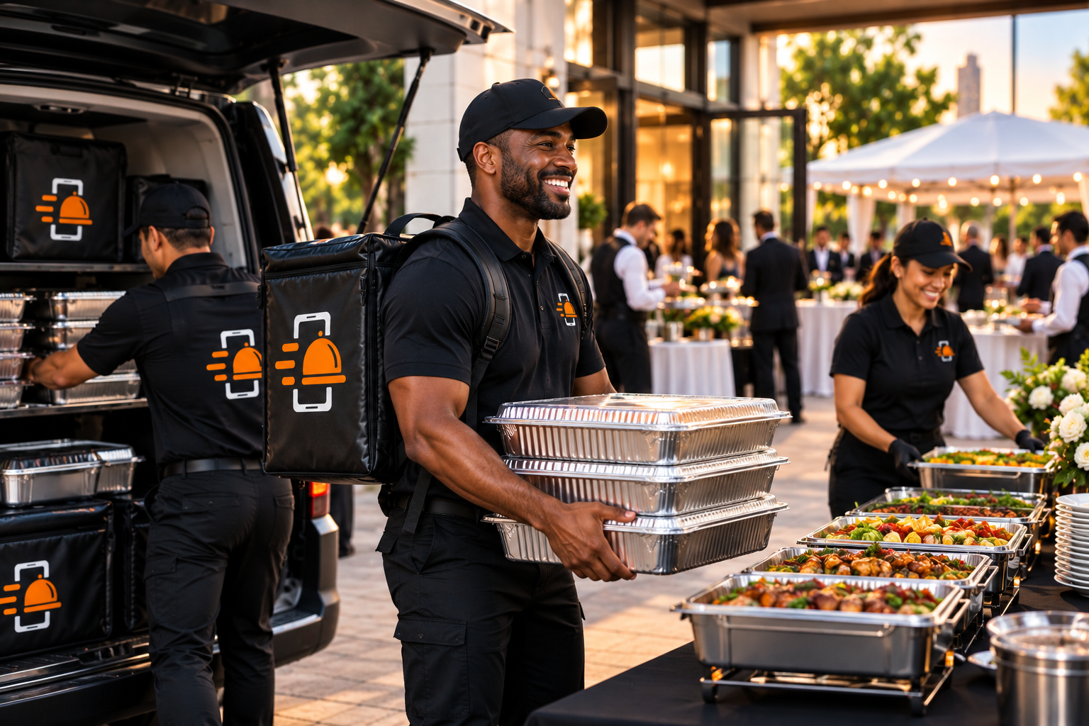 FoodRunz catering and event delivery team handling large orders