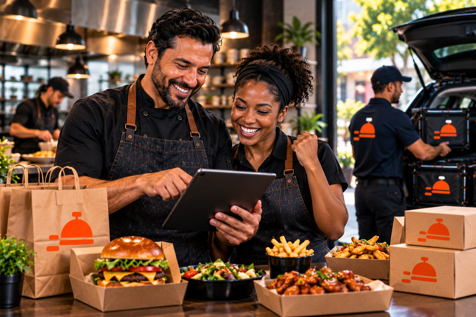 FoodRunz restaurant partners preparing delivery orders in a commercial kitchen