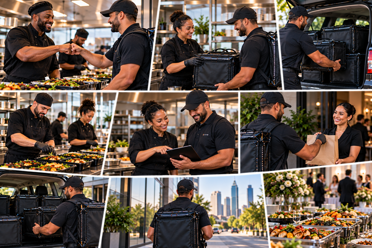 Kitchen staff and dedicated FoodRunz drivers collaborating on prep, handoff, and delivery