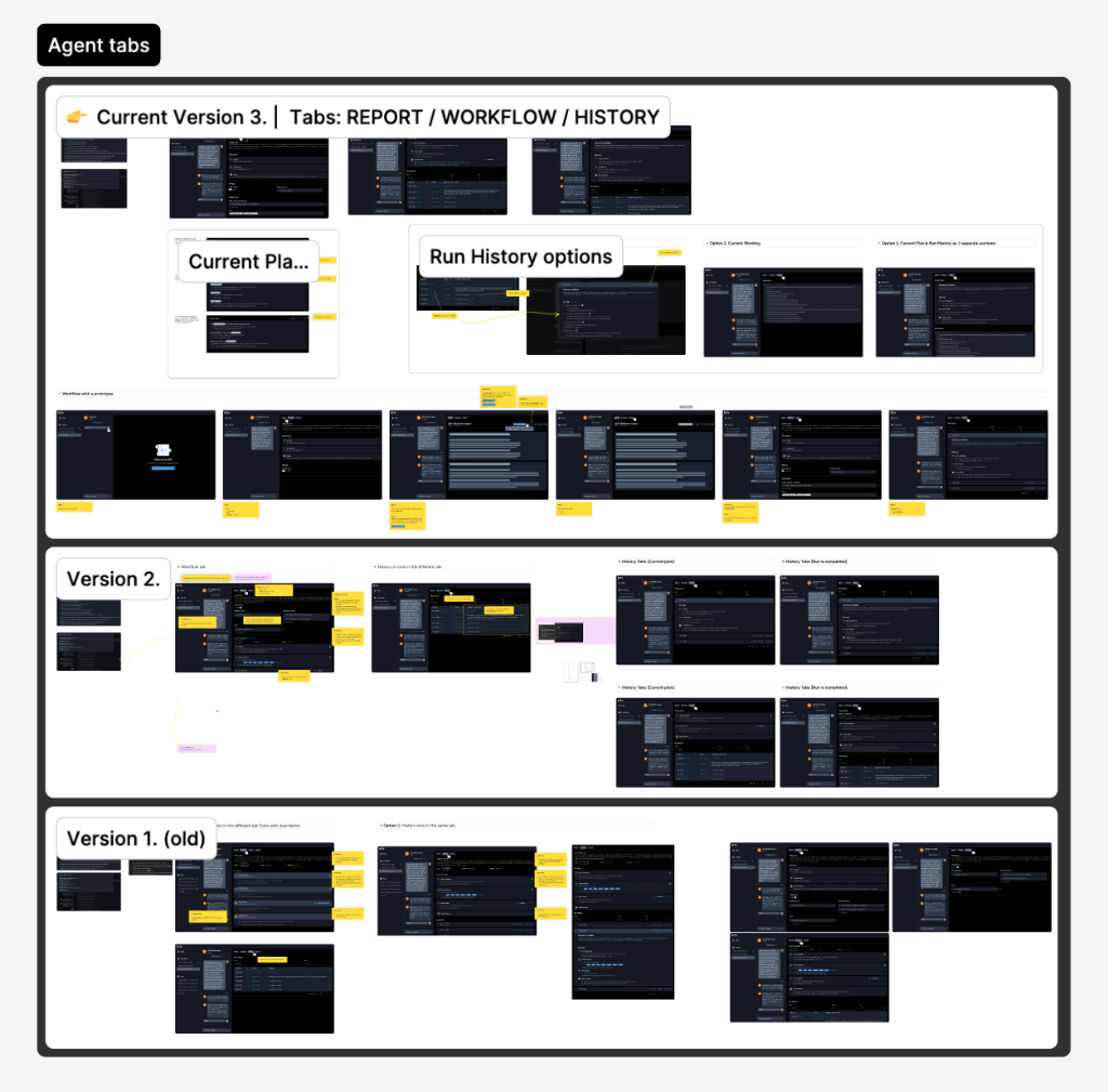 Final tab navigation UI — Report / Workflow / History