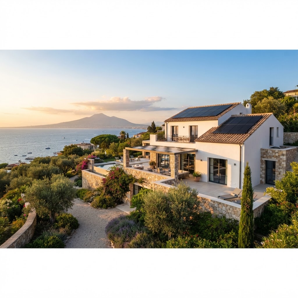 Villa mediterranea con impianto fotovoltaico sul tetto
